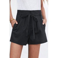 Black Tie Waist Casual Shorts with Pockets