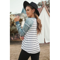 Green Plaid Raglan Sleeve Striped Top