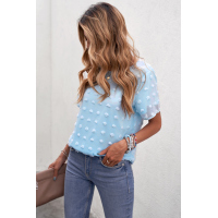 Sky Blue Swiss Dot Texture Short Sleeve Top