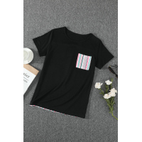 Black Colorful Serape Striped Splicing T-shirt