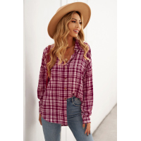 Red Relaxed Fit Plaid Button Shirt