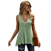 Green Flowy Scalloped Hemline Knit Tank Top