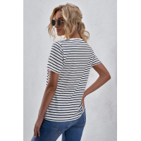 V Neck Striped T-shirt with Patch Pocket