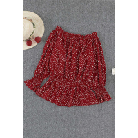 Red Polka Dot Off Shoulder Ruffle Long Sleeve Top