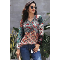 Multicolor Floral Print Peasant Blouse