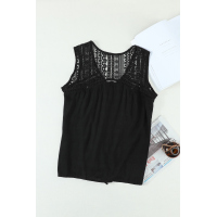 Black Lace Tie Front Button Tank Top