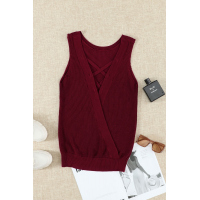 Wine Red Crisscross Hollow-out Knit Tank Top