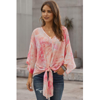 Red Tie Dye V Neck Top