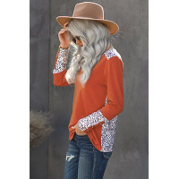 Orange Leopard Splicing Button Long Sleeves Top