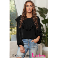 Black Ruffle Lantern Long Sleeve Top