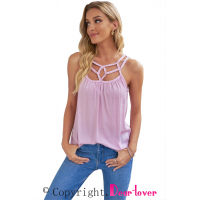 Pink Hollow-out Tank Top