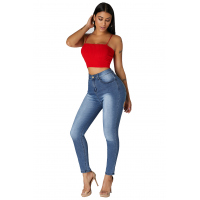 High Waist Bottom Ripped Hole Cut Jeans