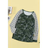 Camo Striped Splicing Casual Blouse