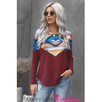 Burgundy Thermal Aztec Long Sleeve Top