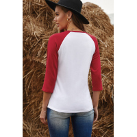 Buffalo Plaid Love Heart Colorblock Raglan 3/4 Sleeve Top