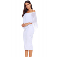 White Off Shoulder Sleeve Detail Bodycon Midi Dress