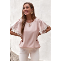 Pink Satin Lace Flutter Sleeve Top