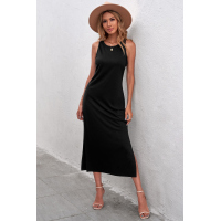 Black Side Slit Sleeveless Midi Dress