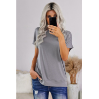 Gray Round Neck Short Sleeve Solid Color Tee