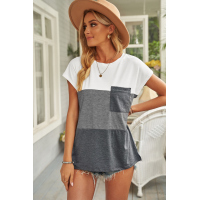 Gray Colorblock Pocketed Cap Sleeve Top