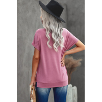 Pink Round Neck Short Sleeve Solid Color Tee