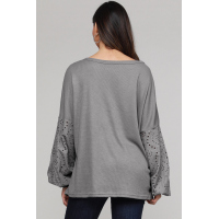 Gray Loose Casual Puffy Sleeve Top