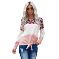 Pink Color Block Leopard Tie Top