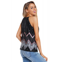 Black Bohemian Print Spaghetti Strap Vest Top