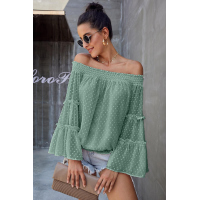 Green Swiss Dot Off The Shoulder Top