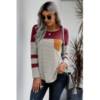 Wine Pinstripe Patch Pocket Top