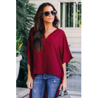 Red Chic High Low Kimono Top