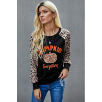 Leopard Pumpkin Print Long Sleeve Blouse