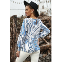 White Printed Lantern Sleeve Top