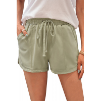 Army Green Drawstring Elastic Waist Casual Shorts with Pockets