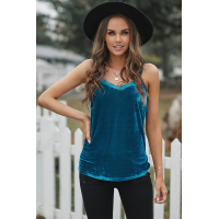 Green Eyelash V Neck Velvet Tank Top