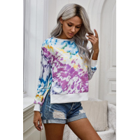 Purple High Low Hem Tie-dye Print Top with Slits