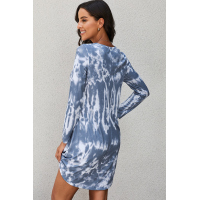 Blue Tie-dye Pullover Long Sleeve Mini Dress