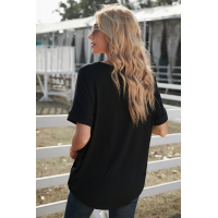 Black Short Sleeves Drape Knit Top