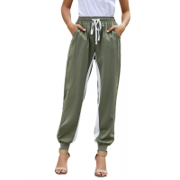 Green Casual Striped Drawstring Pants