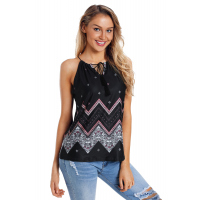 Black Bohemian Print Spaghetti Strap Vest Top