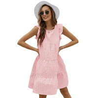 Pink Plaid Ruffled Mini Dress