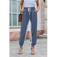 Blue Casual Striped Drawstring Pants