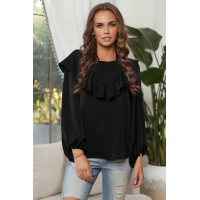 Black Ruffle Lantern Long Sleeve Top