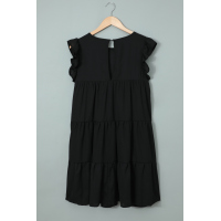 Black Pocket Tiered Ruffled Mini Dress