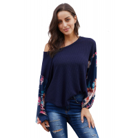 Blue Floral Sleeve Pullover Top