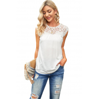 White Sleeveless Top with Lace Detail