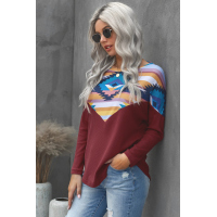 Burgundy Thermal Aztec Long Sleeve Top