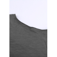 Gray V Neck Short Sleeves Cotton Blend Tee with Front Pocket and Side Slits