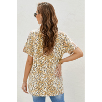 Yellow V Neck Front Pocket Leopard Tee