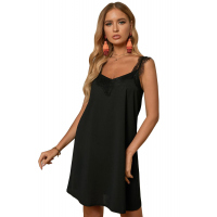 Black V Neck Lace Shoulder Sleeveless Mini Dress